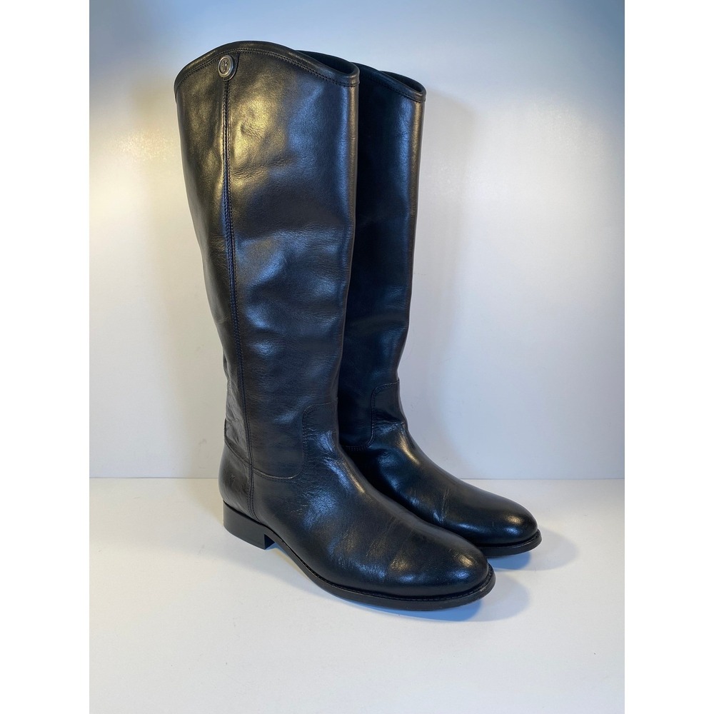 Frye Melissa Button Black Leather Tall Riding Boots Womens 9 B 3475477-BKX